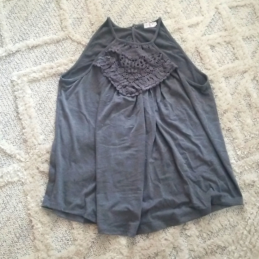 Women's XL Grey Applique Front, Keyhole Back, Flowy Racerback Tank Top